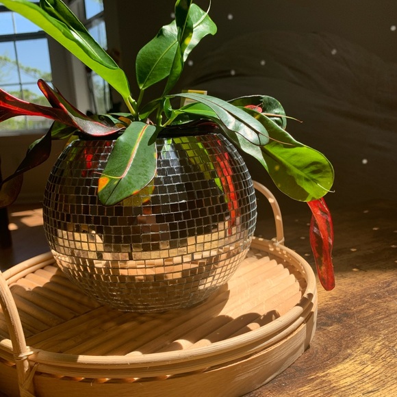 Other - Handmade disco planter with handmade macrame hanger